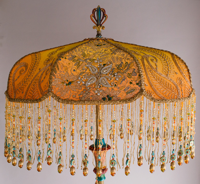 Bohemian Victorian Lampshade with Antique Indian Textiles