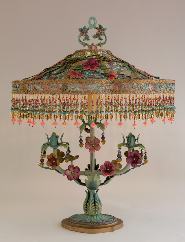 Detail of Victorian Lampshade with Chinoiserie Embroidery