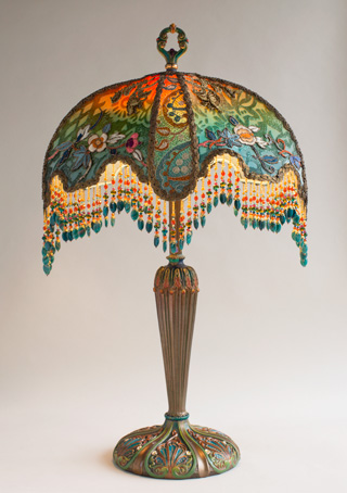 Velvet Half Moon Victorian Table Lamp with Beads by Nightshades