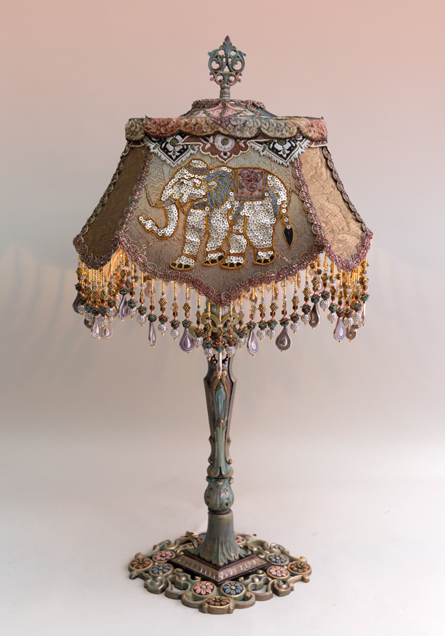 Bohemian Elephant Victorian Lampshade with Antique Fabrics