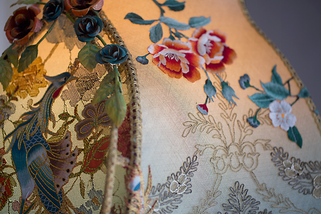 Phoenix & Roses Shadowbox Victorian Lampshade with Embroidery