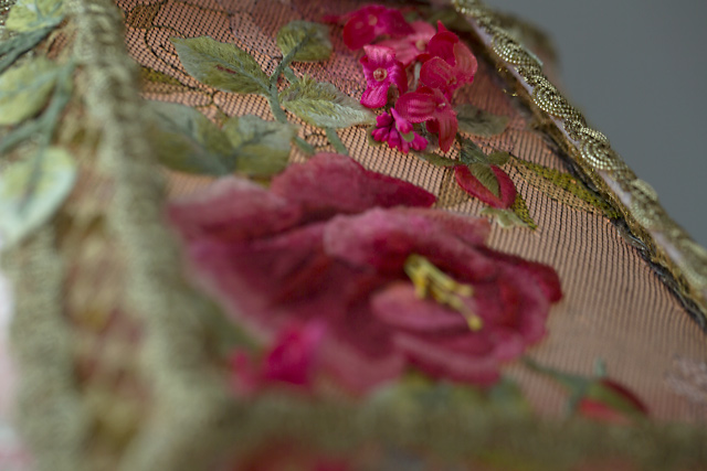 Detail of Victorian Lampshade with Rose Embroidery