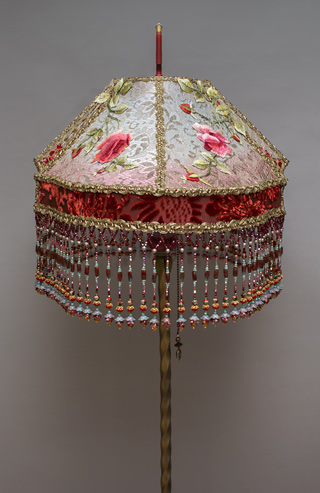 Side view of Victorian Lampshade with Rose Embroidery