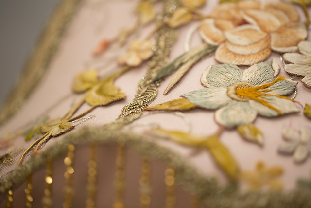 Detail close up of Lampshade with Antique English Embroidery