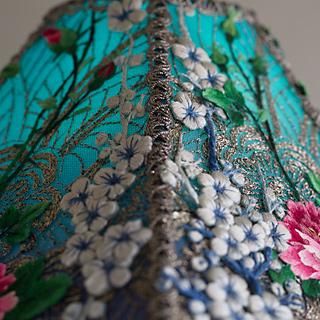 Blue and white l Victorian Lampshade with beads and antique fabrics