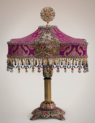Byzantine Jewel Victorian Lampshade with beads and antique fabrics