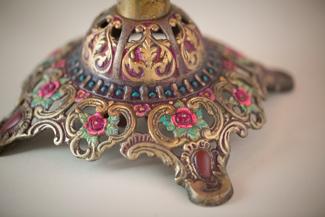 Detail of Pink and Gold Bohemian Antique Indian Silk Victorian Lampshade Base