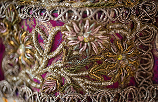 Detail of Pink and Gold Bohemian Antique Indian Silk Victorian Lampshade