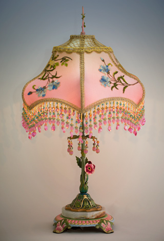 Side view of Pair of Japanese Tea Garden Victorian Lampshades