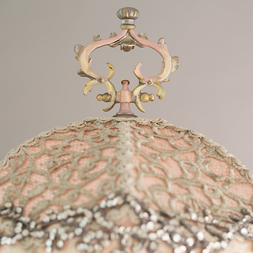 Coronation Wedding Cake Victorian Lampshade with beads and antique textiles finial