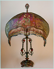 Large antique floor lamp with victorian lampshade