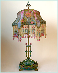 Large antique floor lamp with victorian lampshade