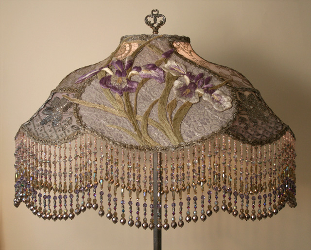 victorian lampshade with iris appliques
