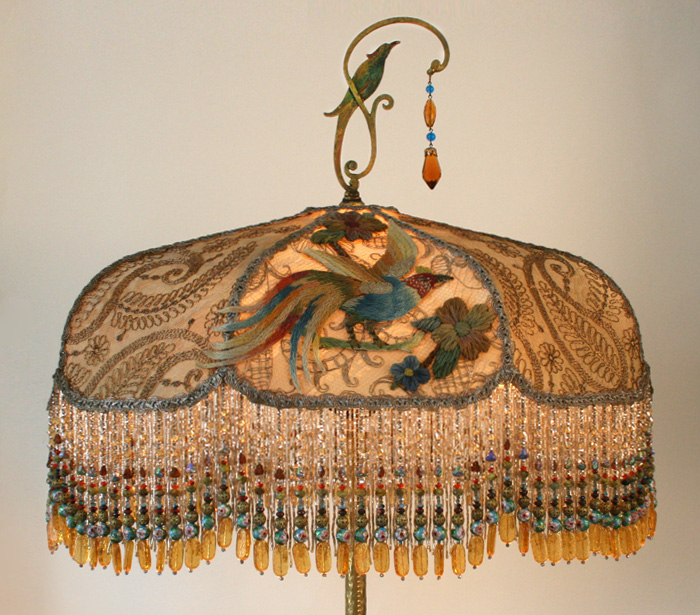 victorian lampshade with iris appliques