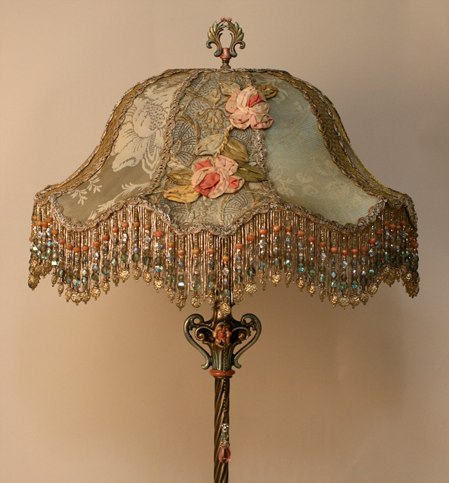 Chateau Victorian Lampshade with Antique Silk Ribbon Roses