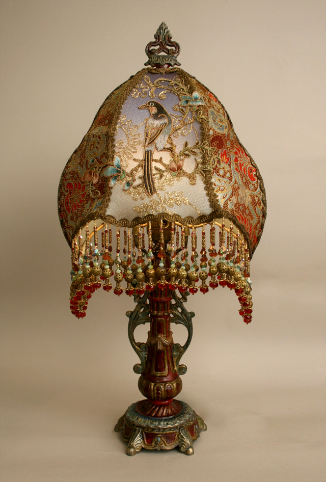 victorian lampshade with iris appliques