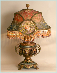 antique lamp base with chinese peony shade