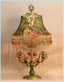 antique lamp base with victoian lampshade