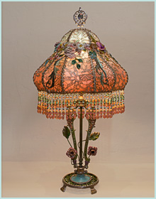 antique lamp base with chinese peony shade