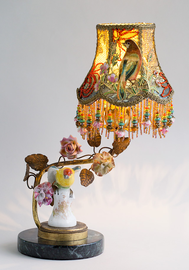 Victorian Lampshade with Chinoiserie Bird shade