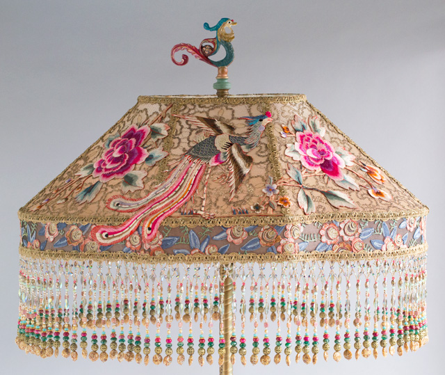 Victorian Lampshade with Phoenix Peony  Embroidery