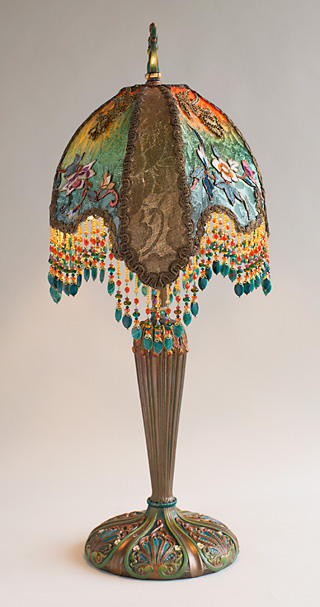 Velvet Half Moon Victorian Table Lamp with Beads by Nightshades