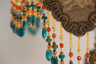 Velvet Half Moon Victorian Table Lamp with Beads by Nightshades