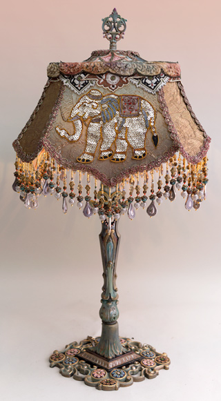 Bohemian Elephant Victorian Lampshade with Antique Fabrics