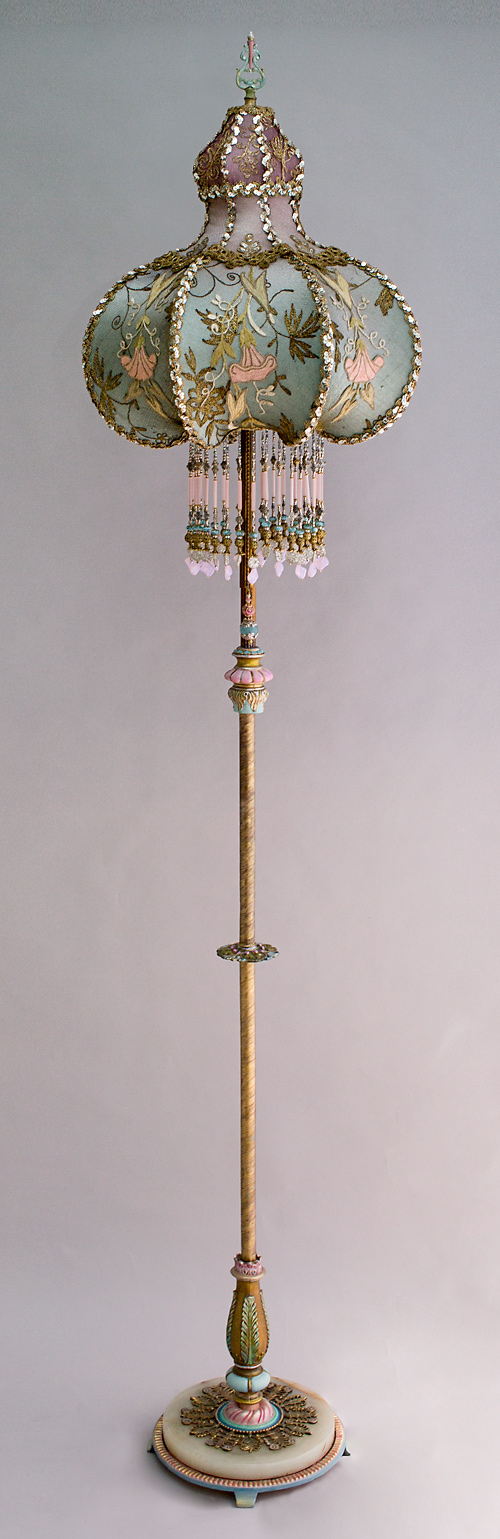 Turkish style Victorian lampshade with beads and antique textiles