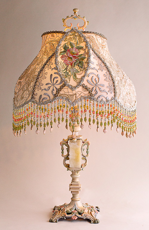 Edwardian Wild Rose Beaded Table Lamp, Victorian Floor Lamp With Beaded Shade