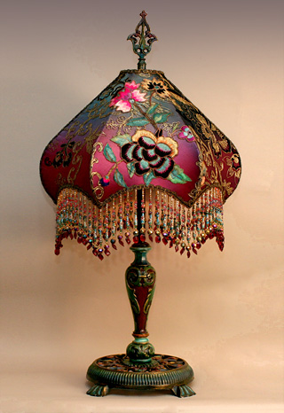 Nightshades Fuschia Peony Butterfly Beaded Shade on Hand