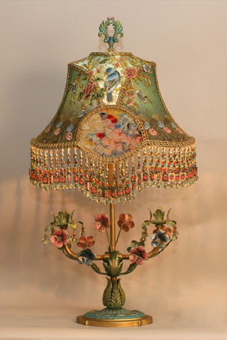 Victorian Lampshade on Floral Tole Base
